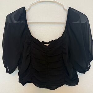 Altar'd State Black Ruched Crop Blouse
